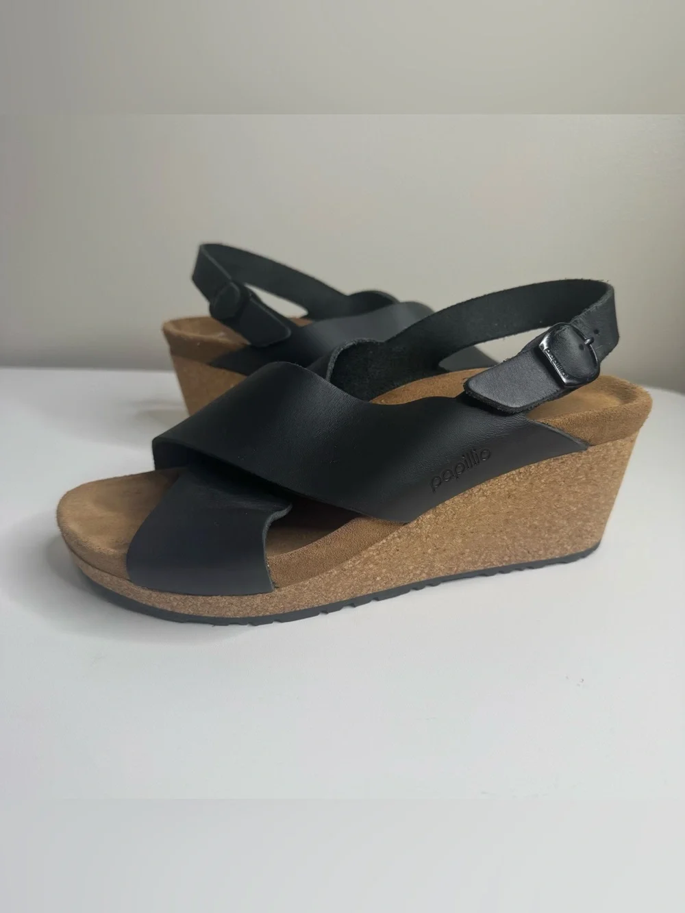 Birkenstock Papillio Samira Black Leather Wedge Sandal Size 37 US 7 Women’s